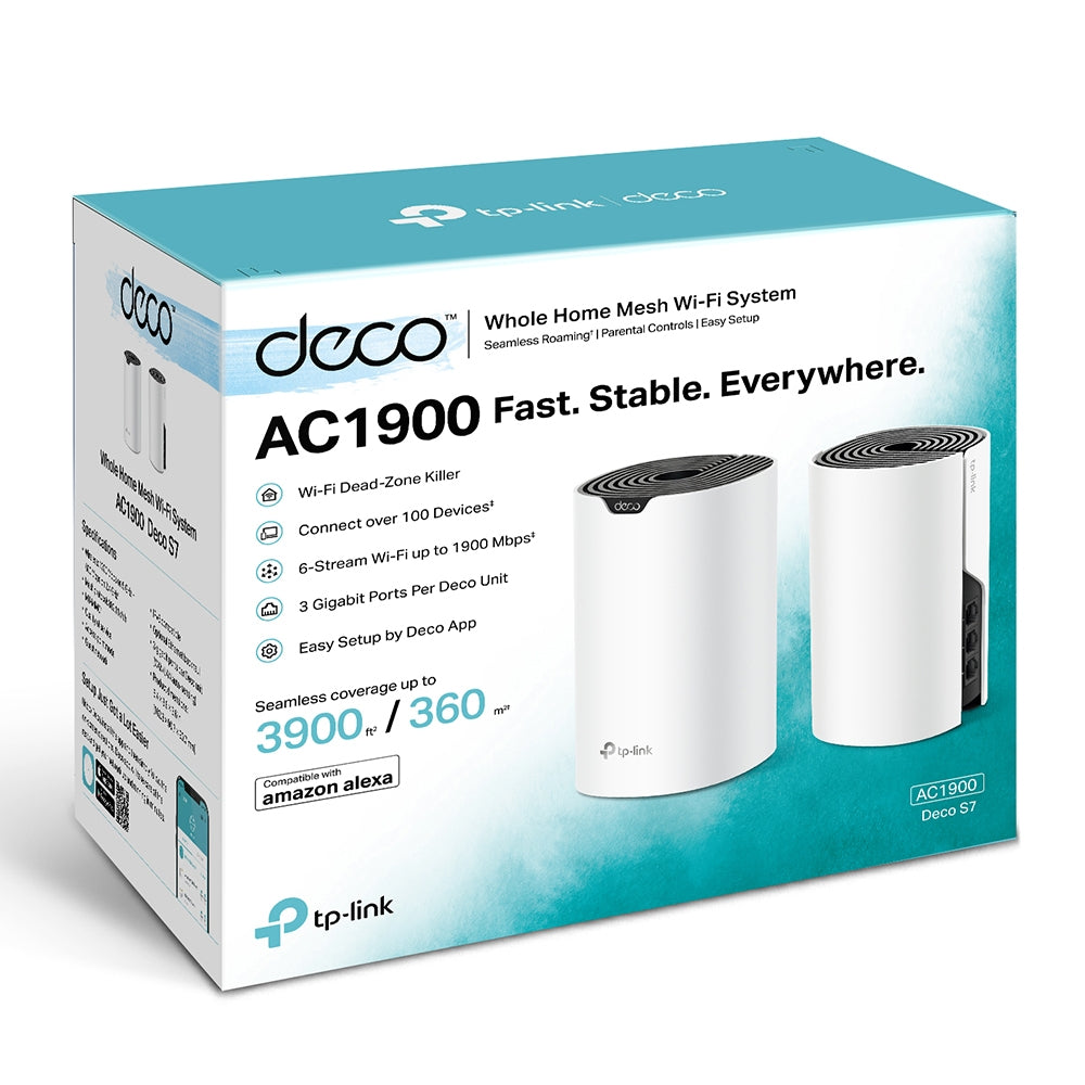 TP-Link Deco S7 AC1900 1900 Mbps Whole Home Mesh Wi-Fi System | 3× Gigabit WAN/LAN TP-Link Deco S7 AC1900 1900 Mbps Whole Home Mesh Wi-Fi System | 3× Gigabit WAN/LAN